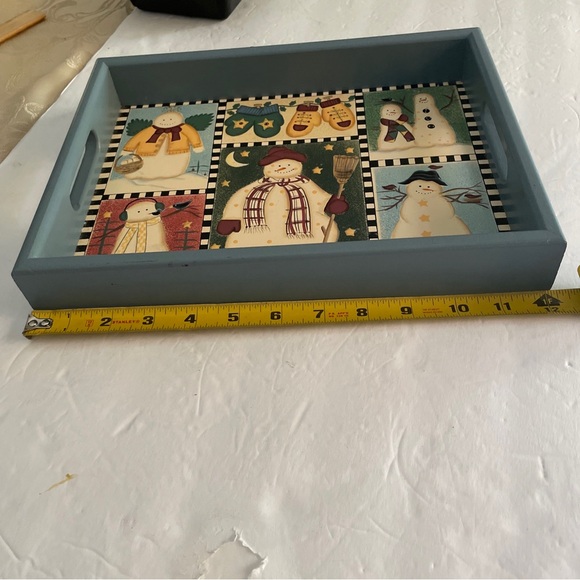 Debbie Mumm SNOWMEN Rectangular Hand Painted Wooden 9x12 Tray Christmas Vintage - Picture 2 of 11